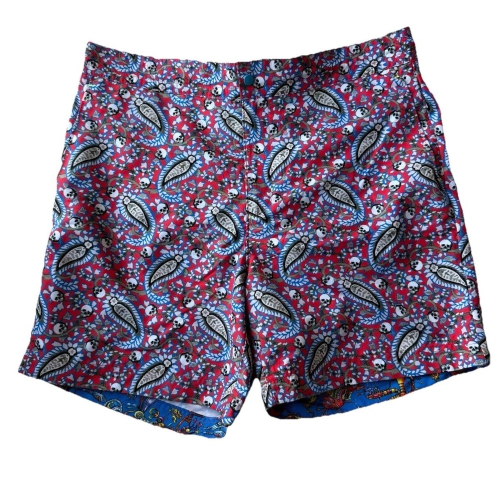 NWT Robert Graham Men's 36 Skull Paisley Swim Trunks Shorts Classic Fit